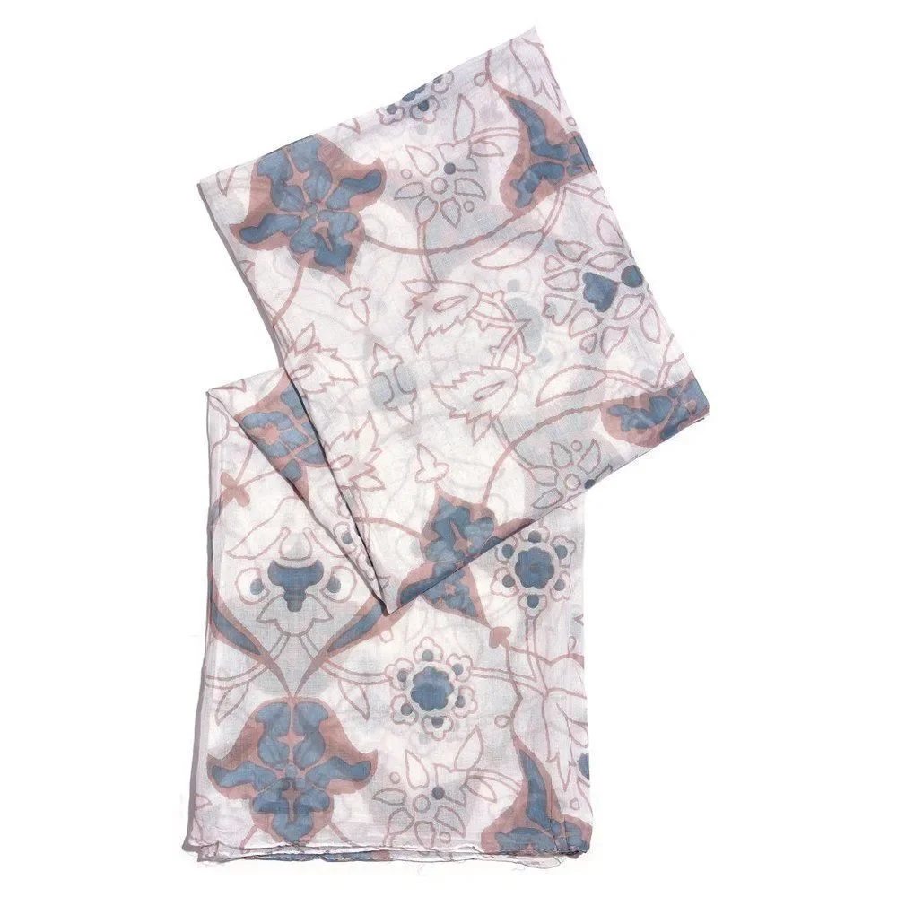 Floral Printed Scarf Blue and White